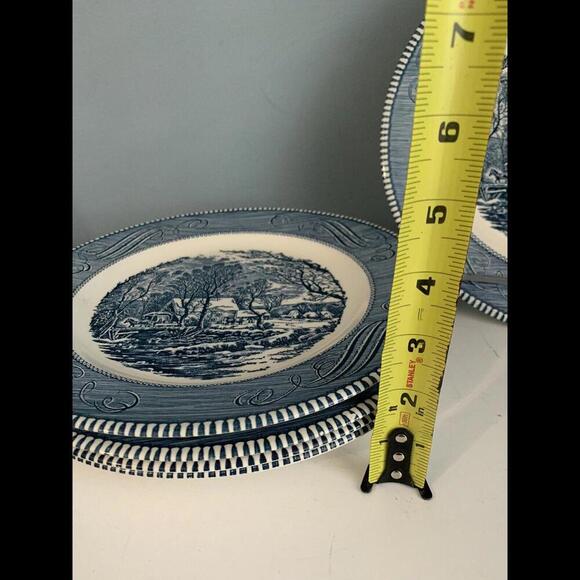 4 Royal Currier & Ives 10" Dinner Plates Old Grist Mill Blue White Ironstone - Picture 7 of 9